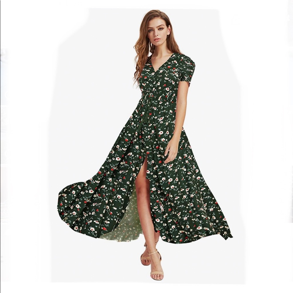 Green floral maxi dress